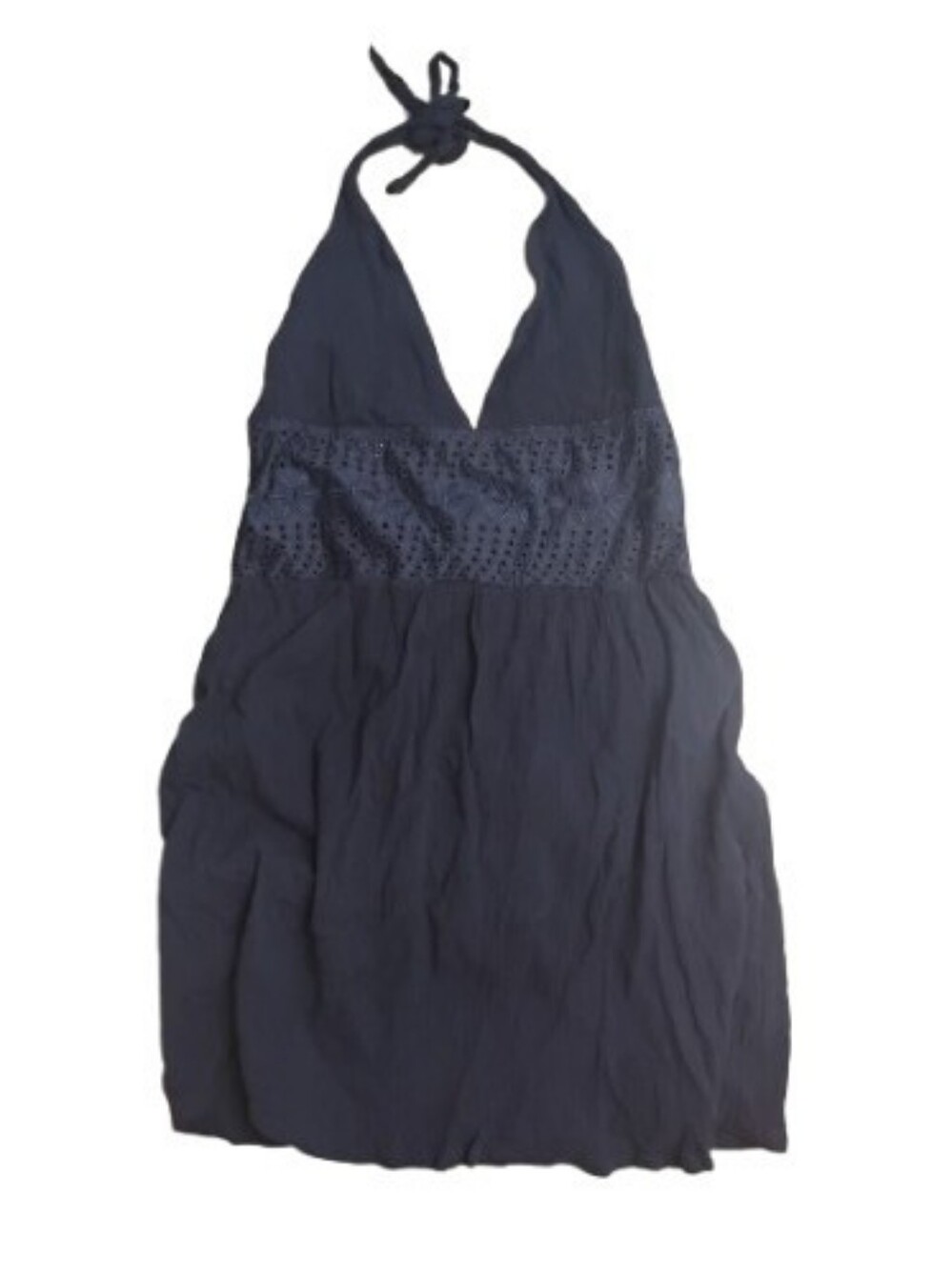 Vintage 2000s Ralph Lauren Blue Label Women's Halter Blue Eyelet Mini Dress